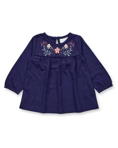 Baby Tunika Shirt, Modell EDITH, Navy mit Blumen, Vorderansicht