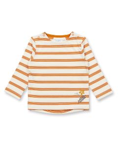 Baby Shirt L/S, Model LEJA, Caramel brown-white stripes with flower, Front part