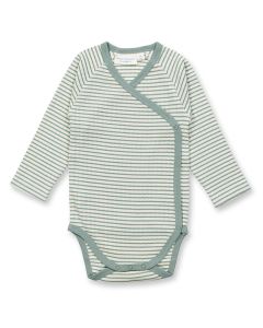 Baby Wrap Body, Model YGON, Sage green-white stripes, Front part