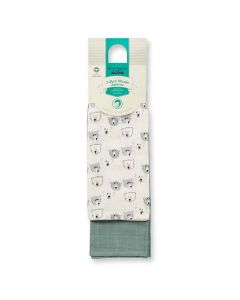 Muslin Clothes, Model BIOS, Bear faces print on white / Sage green, Front part