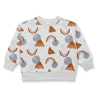 Children’s Sweater, Model DARI, Abstract shapes print on light grey, Front part